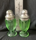 Vintage Depression Glass Green Uranium Salt and Pepper  Shakers