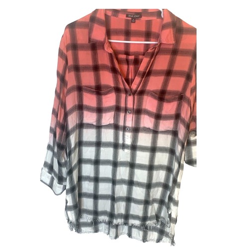 Dear John Anthropologie Boyfriend Shirt M Pink Flannel Oversized Checked Henley