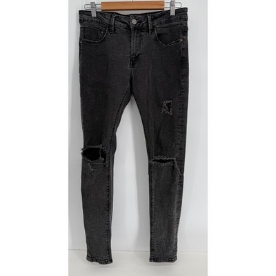 Bershka Super Skinny Fit Distressed Jeans Black Faded Ripped Women's Sz 31 x 30