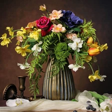 Artificial Faux Flowers in Vase, Silk Flower Arrangement Artificial Floral Ce...