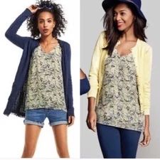 Cabi Yellow Blue Floral Print V-Neck Blouse Cami Top Shirt Size Small #275