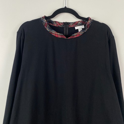 J Jill Sweater Womens 2X Black Red Plaid Tartan Trimmed Tunic Long Sleeve - Picture 2 of 10