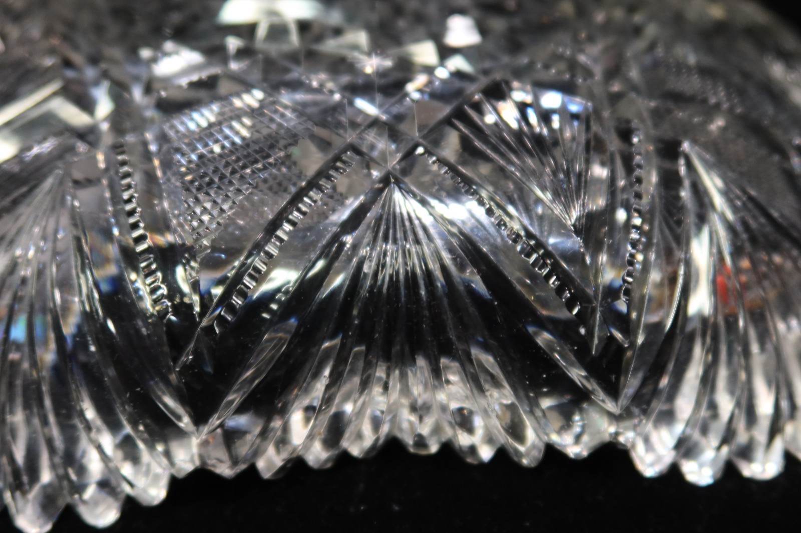 AMERICAN BRILLIANT DEEP CUT SQUARE BOWL ROLLED SCALLOPED RIM 9 1/2"