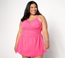 Denim  Co. Women's Plus Sz Swimsuit 22 Beach Sweetheart Neckline Pink A634810