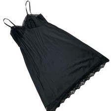 VTG Vanity Fair Womens S Black Lace Trim Slip Dress Coquette Romantic Feminine