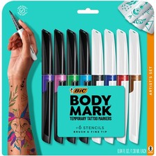 BIC BodyMark Temporary Tattoo Markers for Skin, 8 Count Pack of 1 , Assorted