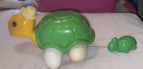 Vintage 1960's Musical Turtle Pull String Moving Toy With Baby - Picture 5 of 8