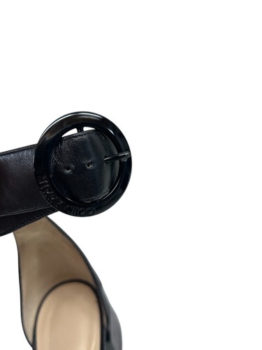 JIMMY CHOO Jaimie Leather Sandals 8.5 Transparent Strap Low Block Heels Black - Picture 3 of 7
