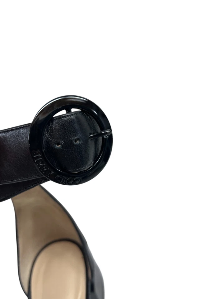 Кожаные сандалии JIMMY CHOO Jaimie 8,5 с прозрачным ремешком на низком блочном каблуке черные - Изображение 3 из 4