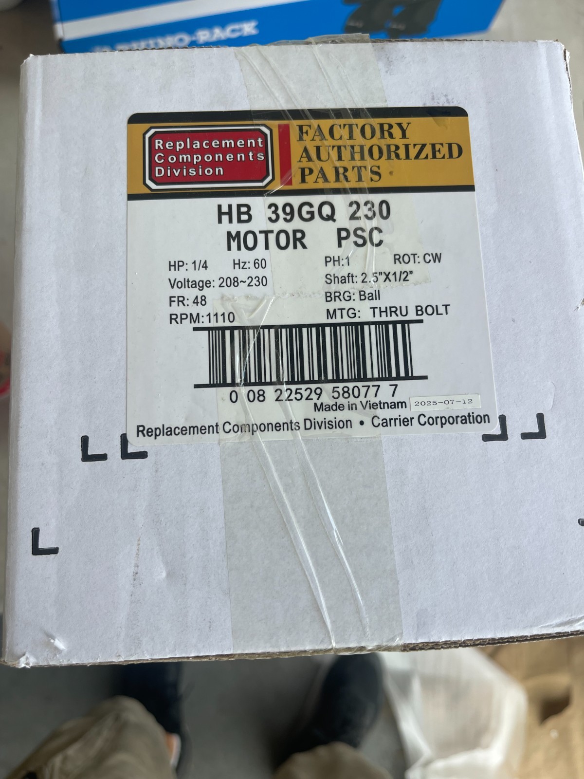 Carrier OEM Condenser Fan Motor HB39GQ230 1/4 HP 208-230V 1110 RPM FR 48 PSC New