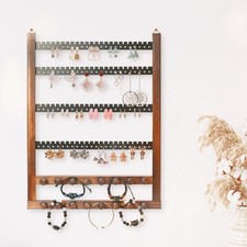 Solid Wood Earring Hanging Jewelry Organizer Wall Mounted Earring Organizer a...