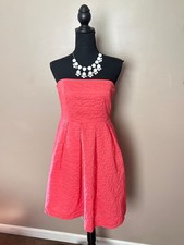 J Crew Lorelei dress coral pink strapless seersucker cotton summer party 6 EUC