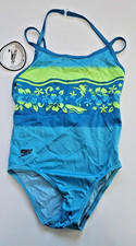 SPEEDO Big Girl's Size 10 Swimsuit 1 Pc Swim Turquoise Blue Green Hibiscus NWT