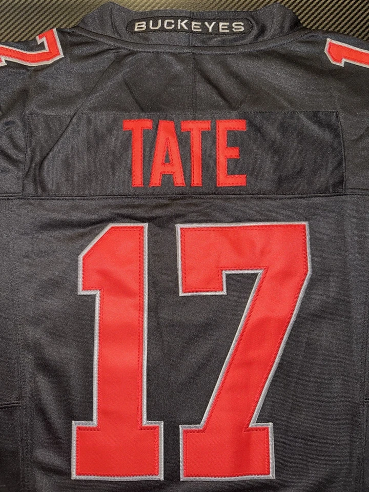 Camiseta Carnell Tate Negra Ohio State OSU Buckeyes Cosida 17 FUSIBLE Cosida Foto 4 de 4