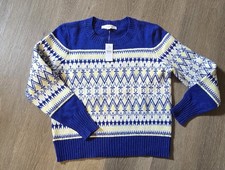 LOFT Fair Isle Knit Pullover Sweater Crew Neck Long Sleeve Blue Yellow L