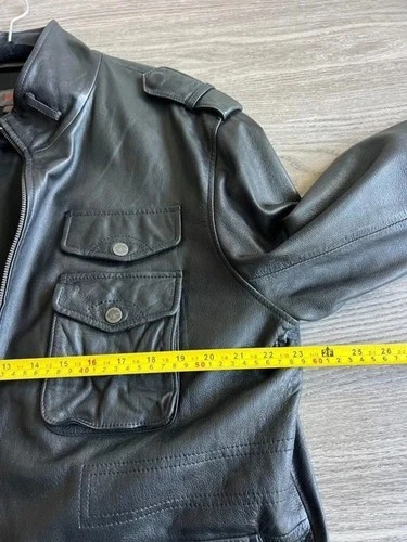 Esprit black leather military field jacket Men’s Sz M/ EU 48/US 38 image 8