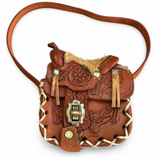 Vintage Handmade Mexican Tooled Leather Mini Saddle Purse