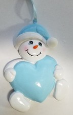 Snowbaby with Heart Blue Personalized Christmas Tree Ornament