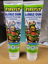 2X Firefly Kids Anti-Cavity Natural Fluoride Toothpaste TMNT Bubble Gum Flavor