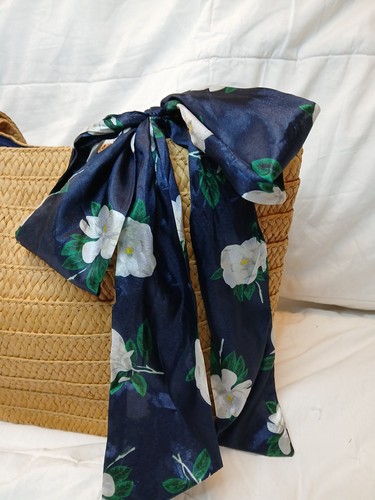 DRAPER JAMES Everyday Straw Tote Bag Navy Scarf Natural Summer Purse Shopper EUC - Picture 3 of 9