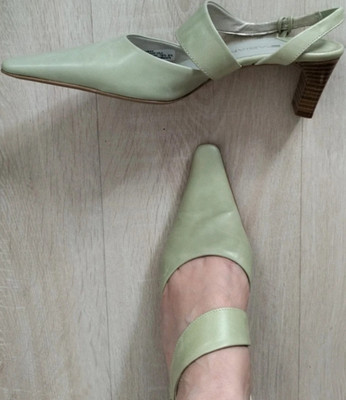 Fabiani Damen-Pumps Blockabsatz Spitz Hellgrün Leder Riemen Gr. 38