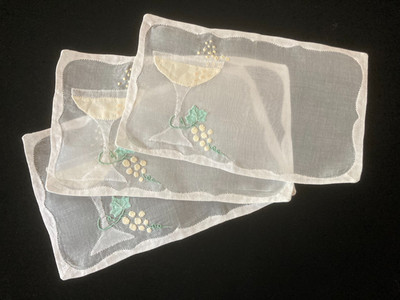 MADEIRA EMBROIDERY MARTINI COCKTAIL NAPKINS 3 PC SET SUPERB CONDITION!