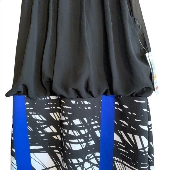 VETEMENTS Abito donna Thalia Sodi piccolo nero bianco e blu. Scollo Impero.