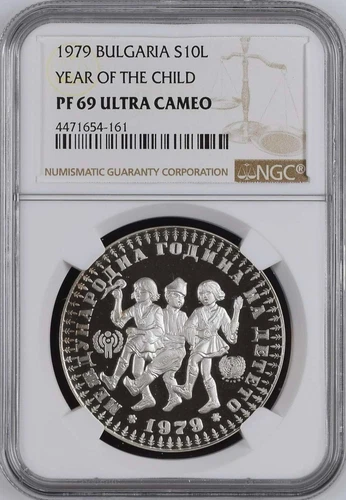 BULGARIA , SILVER 10 LEVA 1979 YEAR OF THE CHILD - NGC PF 69 UC , RARE66
