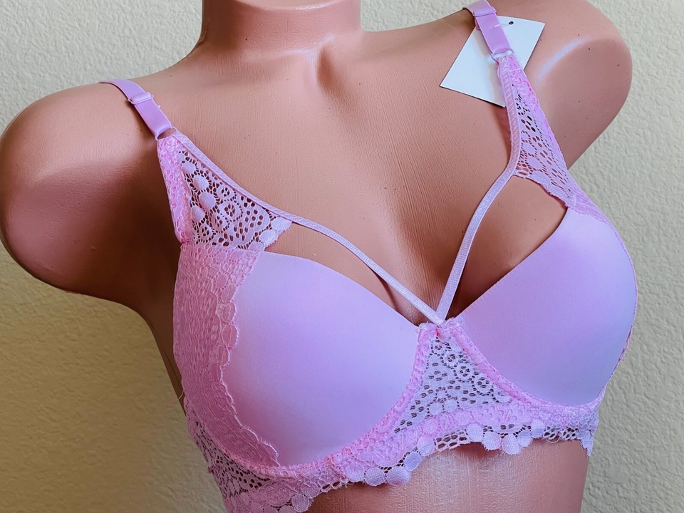 Lot 3/6 Bras Push-ups Plunge Bra Lace 3 hooks Strappy Detail Caged