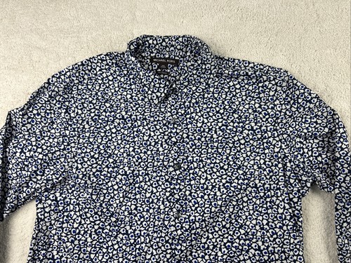 Michael Kors Shirt 2XL Black & Blue Print Long Sleeve Button Up Trim Stretch - Picture 2 of 10
