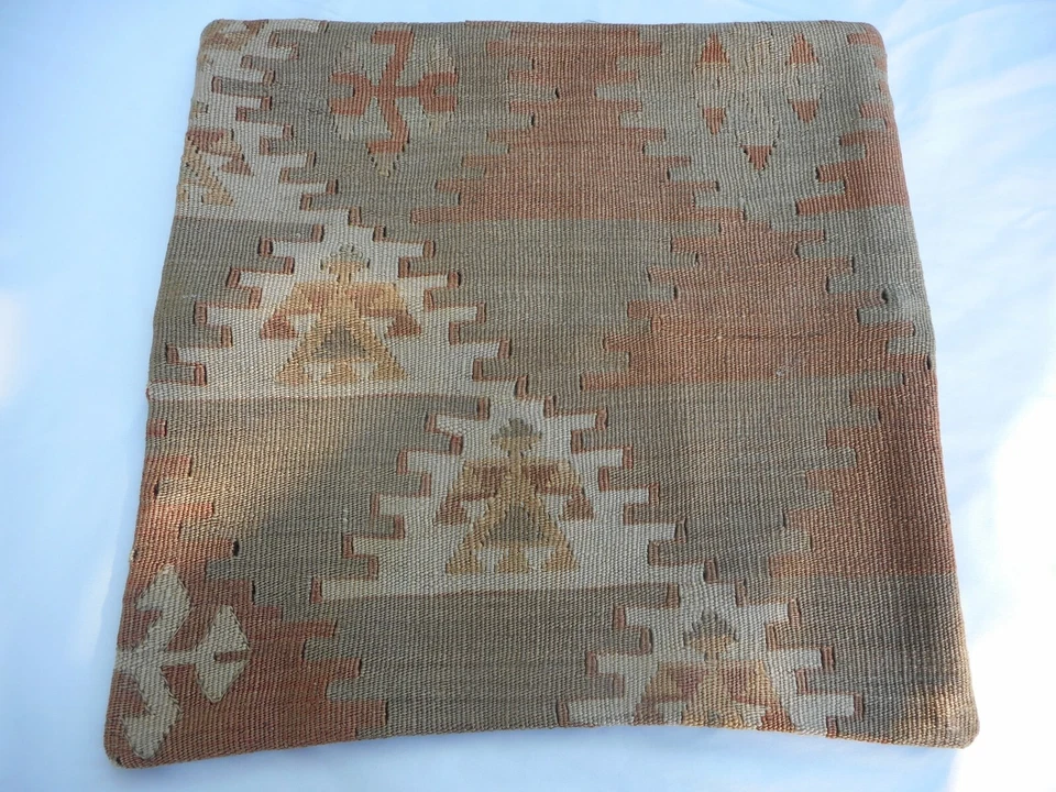Capa de travesseiro Kilim exclusiva 16x16" estojo de tapete Kilim zíper escondido trabalho incrível - Imagem 2 de 4