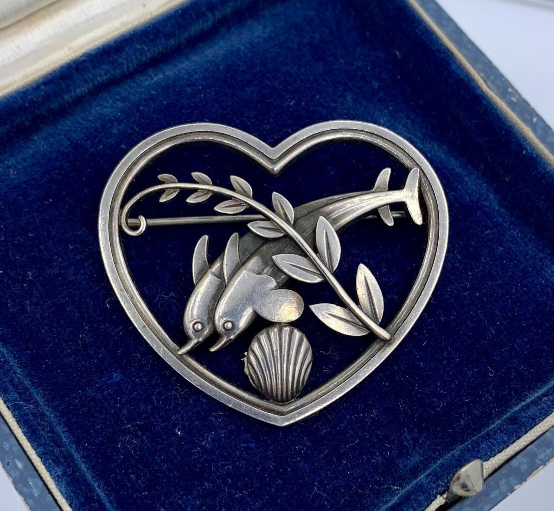 Georg Jensen Leaping Dolphin Heart Brooch 312 Ste… - image 4