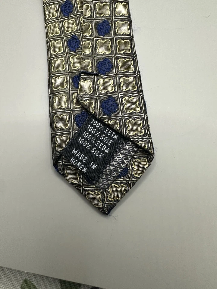 "Corbata de seda de diseñador geométrica dorada/azul 60"" ROBERTO VILLINI Collezione para hombre" Foto 4 de 4