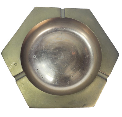 Polygon 8.25 In. Brass Ashtray Dong Chong Korea Three Rests