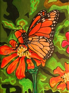 Arancione Farfalla Monarca Zinnia Fiore Originale Kim Loberg Natura Arte Ebsq Verde Ebay