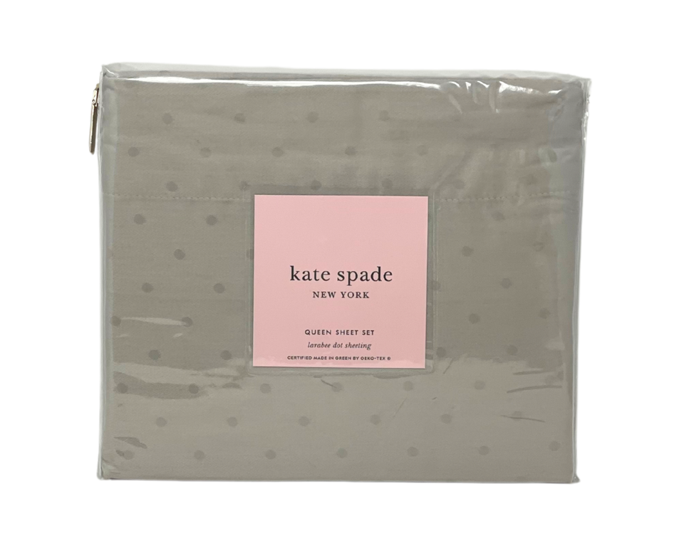 Kate Spade QUEEN 4 PC Soft Cotton Dove Gray Larabee Dot Designer Sheet
