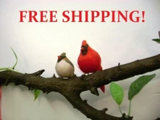 Cardinal Male and Female, imitation, feathered birds, Christmas decorations