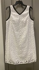 Maternal America White Eyelet Floral Pattern, Shift Dress, Zipper Back L, NWT