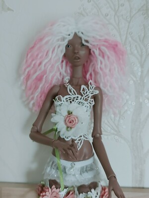Perücke für BJD 1/4 Puppe (Popovy Sisters Puppen, Chibilana) weiß/rosa