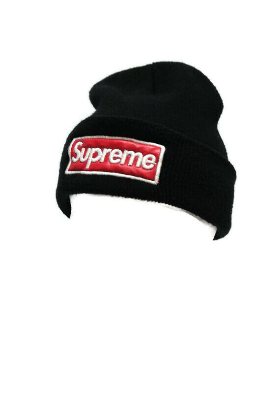 Supreme Beanie Black with leather Supreme Patch - Gem