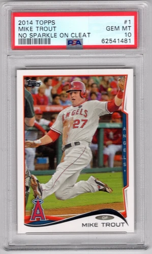 2014 Topps Series 1 Mike Trout Angels No Sparkle on Cleat PSA 10
