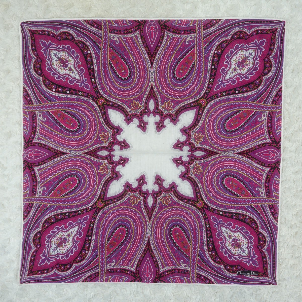 CHRISTIAN DIOR Pink Paisley Cotton Scarf Scarves Pocket Square