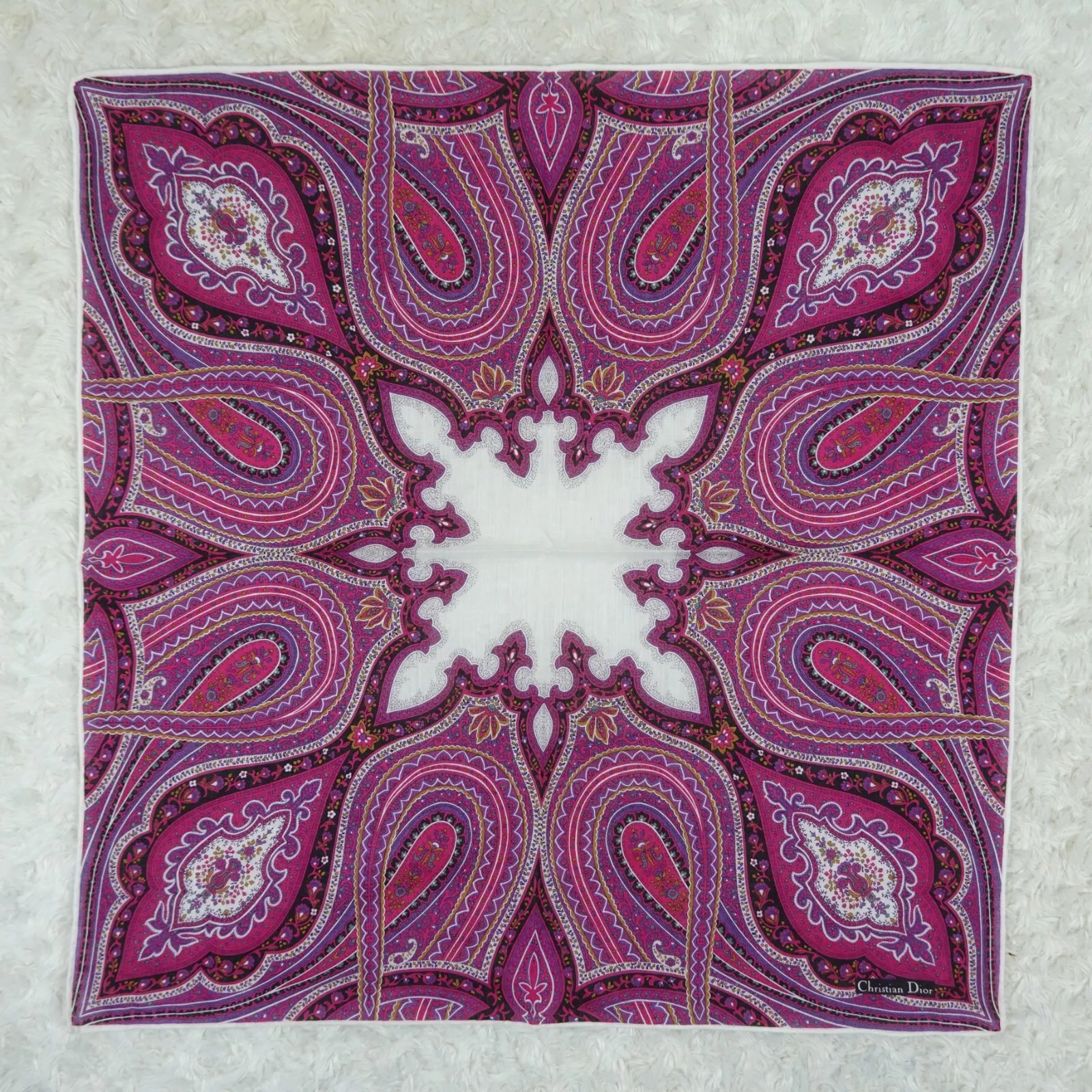 CHRISTIAN DIOR Foulard foulard coton cachemire rose poche carré 20,5