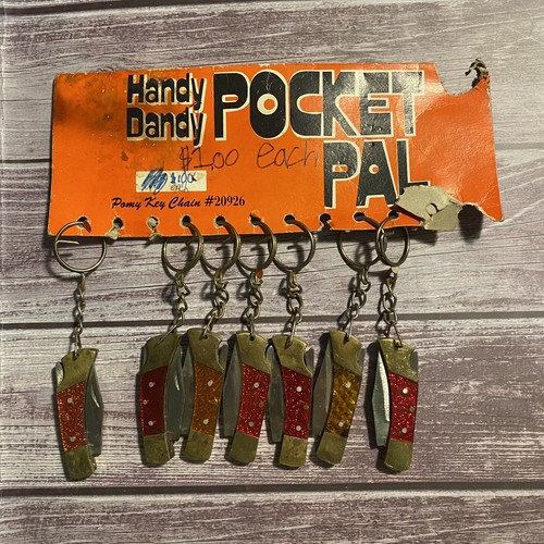 7 VTG 1970s Glitter LOT Handy Dandy Pocket Pal Keyring Key Ring Knife Pakistan - Picture 2 of 6