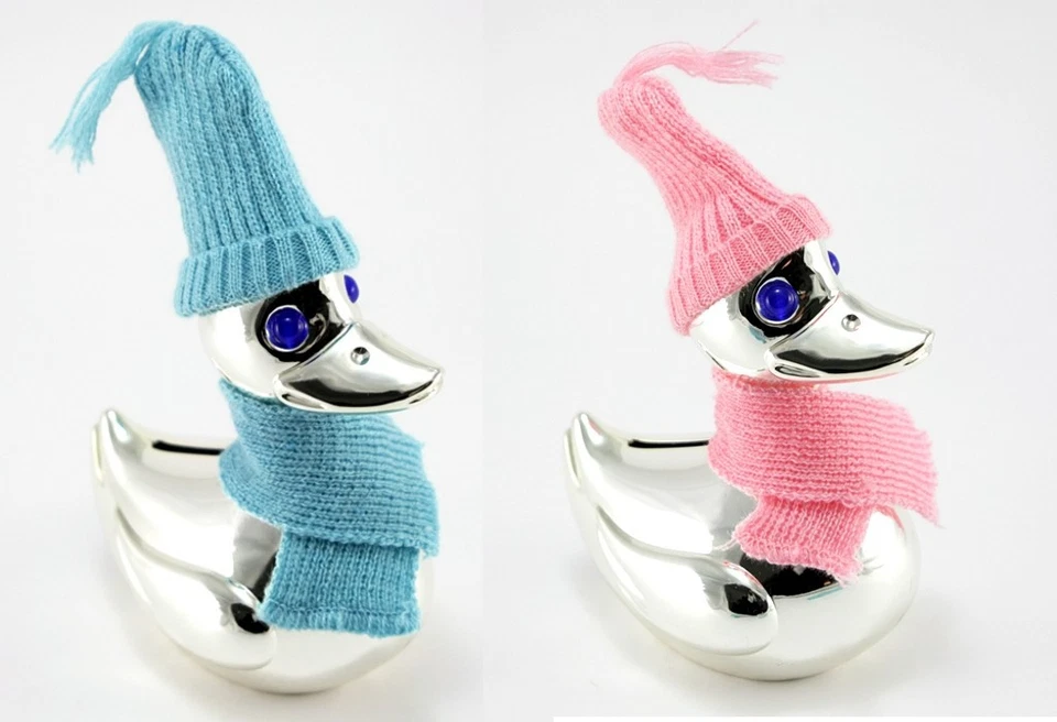 Spardose Sparschwein Ente Silber Schal Mütze Sparbüchse Blau Rosa Gravur Taufe