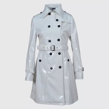 Women Trench Vinyl Shiny Gothic Coat Pvc Emo Top Quality Faux Leather White Coat