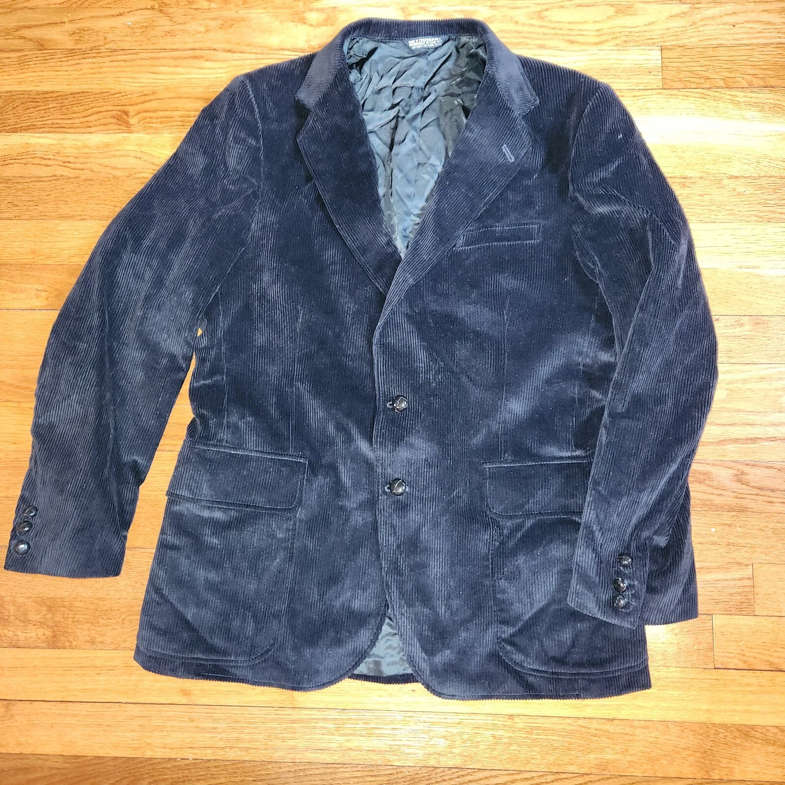 Monsieur Bernar Blazer Jacket Men 42R Black Corduroy Sport Coat