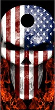 American flag skull fire flame Cornhole game decal wrap