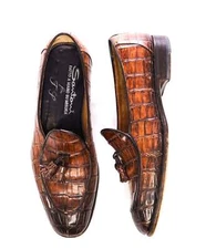 $8,000 SANTONI Brown CROCODILE SKIN Tassel Loafer 10 US (9 IT)