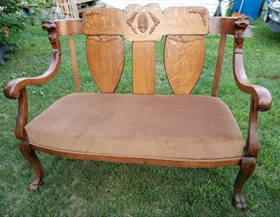 Rare 1900 Antique Parlor Furniture Carved Lion Chair Sofa Set Gargoyle Tiger Oak Ebay